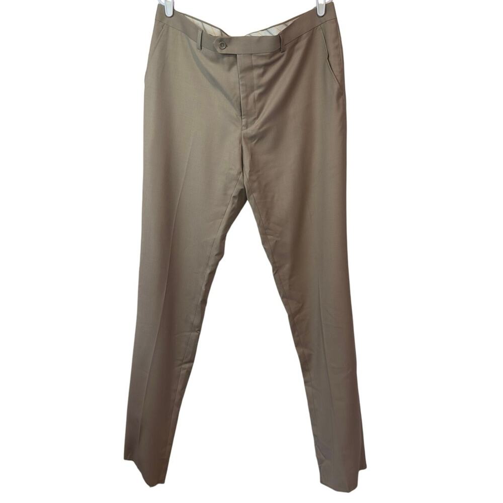 Unbranded Men’s Unhemmed Dress Pants Size 38 Tan 100% Wool Professional Office